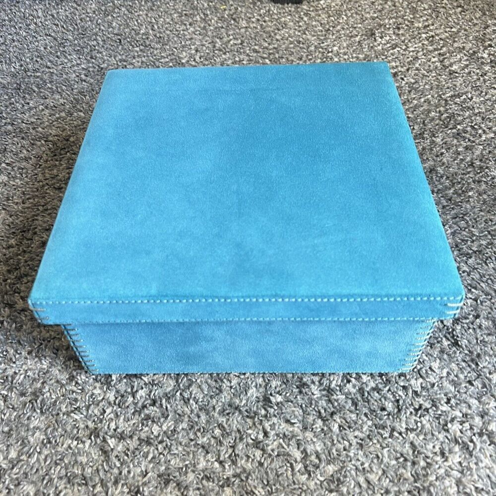 Global Views Suede Leather Jewelry Box Organizer Square Large Teal Blue 10X10